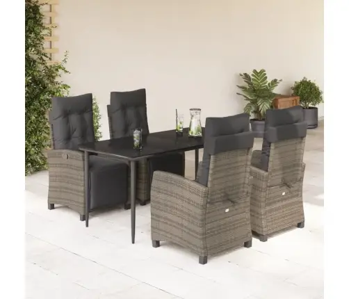 5-Daļīgs Dārza Mēbeļu Komplekts, Matrači, Pelēka Pe Rotangpalma Vidaxl