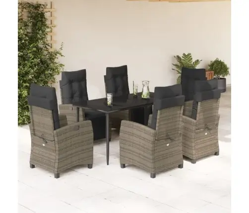 7-Daļīgs Dārza Mēbeļu Komplekts, Matrači, Pelēka Pe Rotangpalma Vidaxl