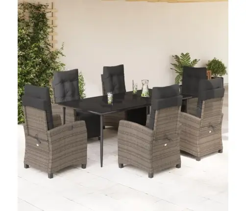 7-Osaline Aiamööbli Komplekt Patjadega, Hall, Polürotang 7-Osaline Aiamööbli Komplekt Patjadega, Hall, Polürotang