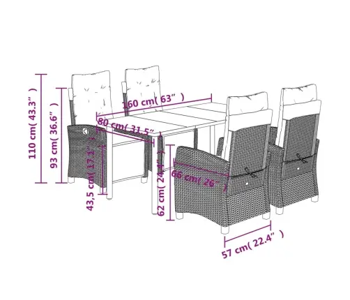 5-Osaline Aiamööbli Komplekt Patjadega, Hall, Polürotang