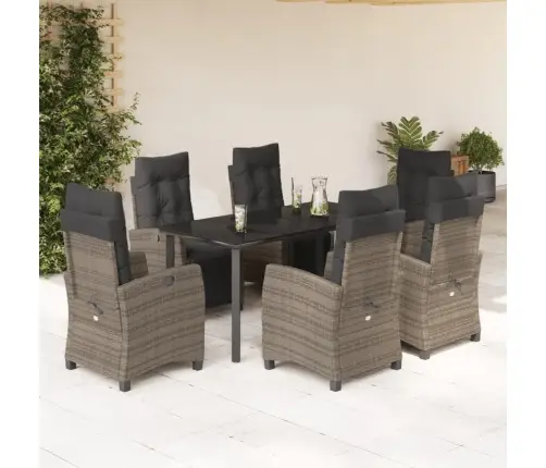 7-Daļīgs Dārza Mēbeļu Komplekts, Matrači, Pelēka Pe Rotangpalma Vidaxl