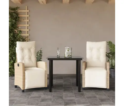 3-Daļīgs Dārza Mēbeļu Komplekts, Matrači, Bēša Pe Rotangpalma Vidaxl