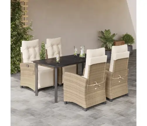 5-Daļīgs Dārza Mēbeļu Komplekts, Matrači, Bēša Pe Rotangpalma Vidaxl