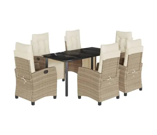 7-Daļīgs Dārza Mēbeļu Komplekts, Matrači, Bēša Pe Rotangpalma Vidaxl