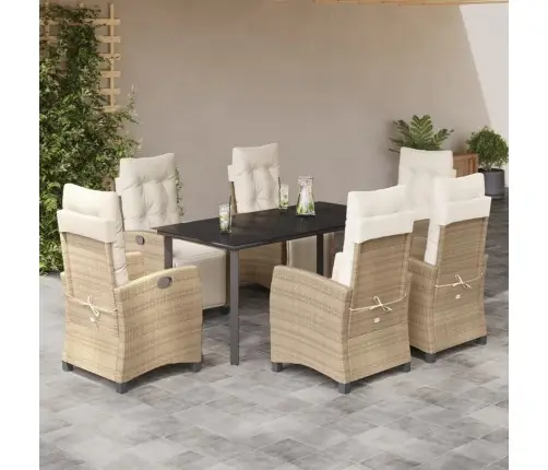 7-Daļīgs Dārza Mēbeļu Komplekts, Matrači, Bēša Pe Rotangpalma Vidaxl