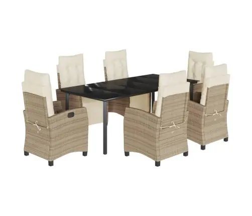 7-Daļīgs Dārza Mēbeļu Komplekts, Matrači, Bēša Pe Rotangpalma Vidaxl