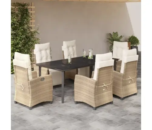 7-Daļīgs Dārza Mēbeļu Komplekts, Matrači, Bēša Pe Rotangpalma Vidaxl