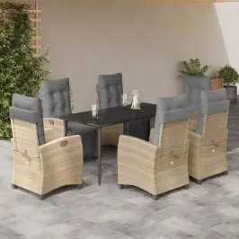 7-Osaline Aia Söögimööbli Komplekt Patjadega, Beežid Toonid