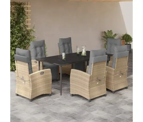 Sodo Komplektas Su Pagalvėlėmis, 7 Dalių, Smėlio, Poliratanas