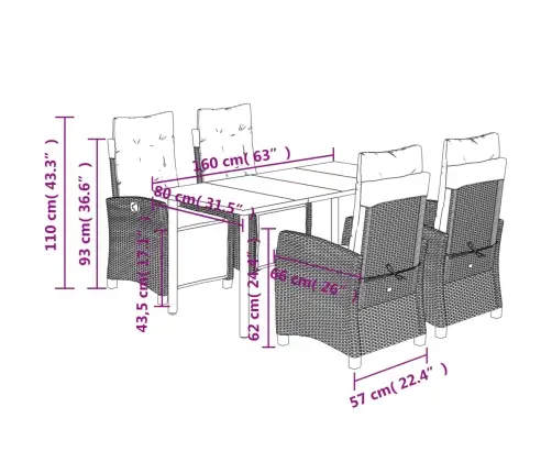5-Osaline Aia Söögimööbli Komplekt Patjadega, Beežid Toonid