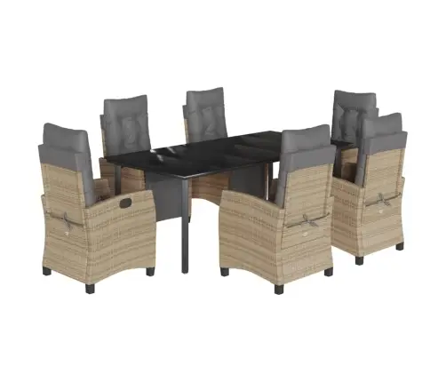 Sodo Komplektas Su Pagalvėlėmis, 7 Dalių, Smėlio, Poliratanas