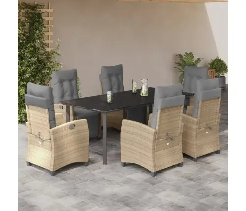 Sodo Komplektas Su Pagalvėlėmis, 7 Dalių, Smėlio, Poliratanas