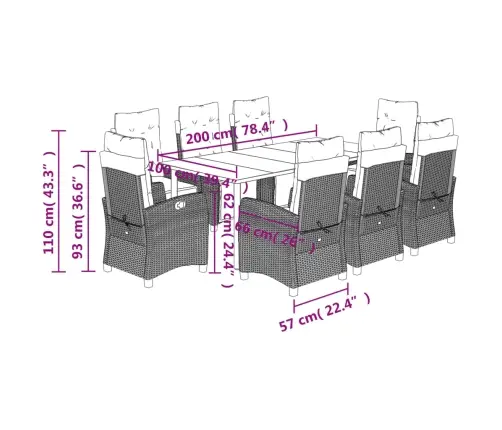 9-Osaline Aia Söögimööbli Komplekt Patjadega, Beežid Toonid
