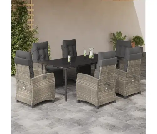 7-Osaline Aiamööbli Komplekt Patjadega, Helehall, Polürotang