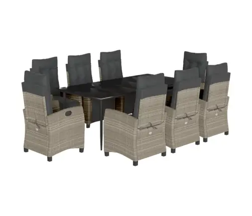 9-Daļīgs Dārza Mēbeļu Komplekts, Matrači,Gaiši Pelēka Pe Pinums Vidaxl