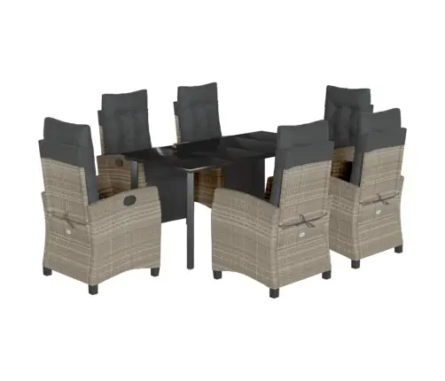 7-Daļīgs Dārza Mēbeļu Komplekts, Matrači,Gaiši Pelēka Pe Pinums Vidaxl