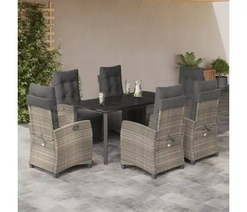 7-Daļīgs Dārza Mēbeļu Komplekts, Matrači,Gaiši Pelēka Pe Pinums Vidaxl