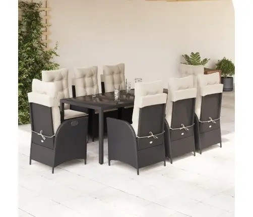 Sodo Komplektas Su Pagalvėlėmis, 9 Dalių, Juodas, Poliratanas