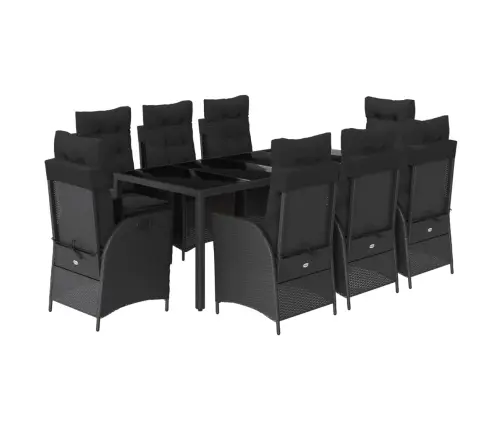 9-Daļīgs Dārza Mēbeļu Komplekts, Matrači, Melns, Pe Rotangpalma Vidaxl