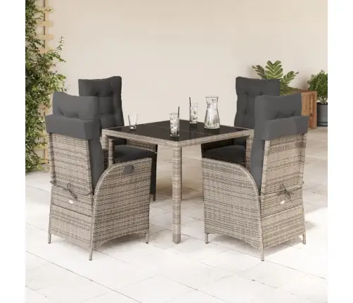 5-Daļīgs Dārza Mēbeļu Komplekts, Matrači, Pelēka Pe Rotangpalma Vidaxl