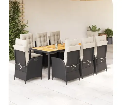 9-Daļīgs Dārza Mēbeļu Komplekts, Matrači, Melns, Pe Rotangpalma Vidaxl