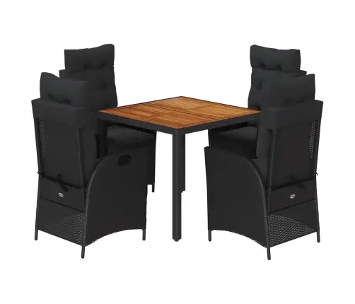 5-Osaline Aiamööbli Komplekt Patjadega, Must, Polürotang