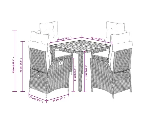 5-Osaline Aiamööbli Komplekt Patjadega, Must, Polürotang