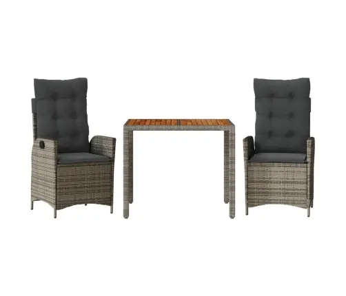 3-Daļīgs Dārza Mēbeļu Komplekts, Matrači, Pelēka Pe Rotangpalma Vidaxl