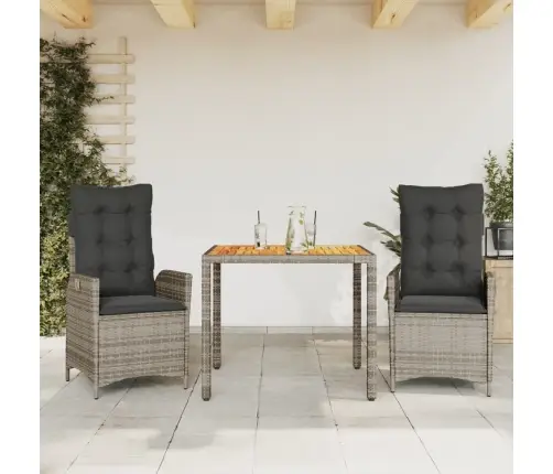 3-Daļīgs Dārza Mēbeļu Komplekts, Matrači, Pelēka Pe Rotangpalma Vidaxl