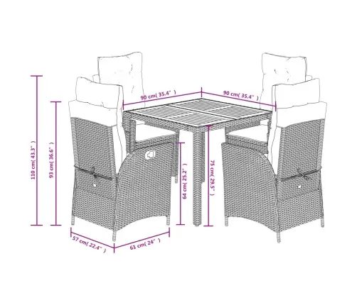 5-Daļīgs Dārza Mēbeļu Komplekts, Matrači, Pelēka Pe Rotangpalma Vidaxl