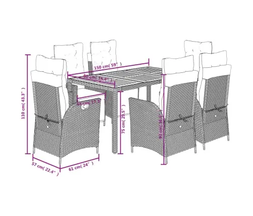 7-Osaline Aiamööbli Komplekt Patjadega, Hall, Polürotang