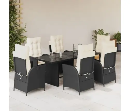 7-Osaline Aiamööblikomplekt Patjadega, Must, Polürotang