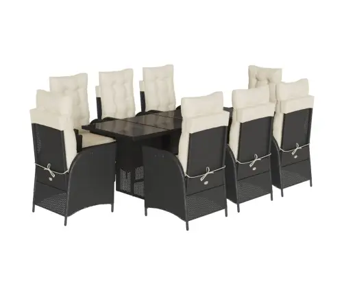 9-Daļīgs Dārza Mēbeļu Komplekts, Matrači, Melns, Pe Rotangpalma Vidaxl