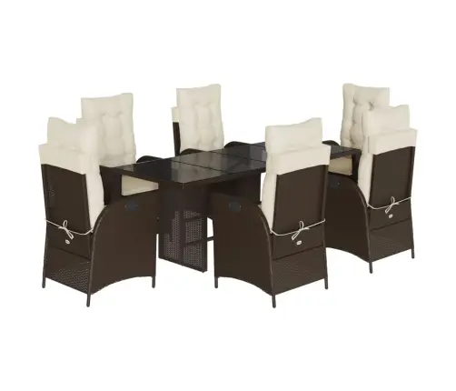 7-Osaline Aia Söögimööbli Komplekt Patjadega, Pruun, Polürotang