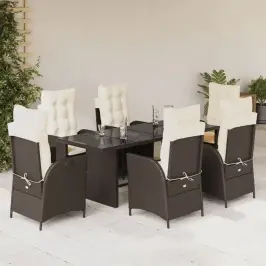 7-Daļīgs Dārza Mēbeļu Komplekts, Matrači, Brūna Pe Rotangpalma Vidaxl