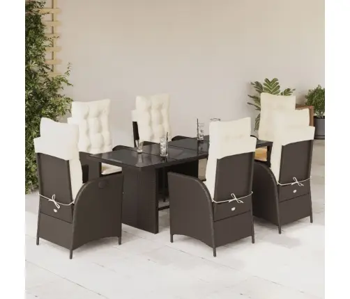 7-Osaline Aia Söögimööbli Komplekt Patjadega, Pruun, Polürotang