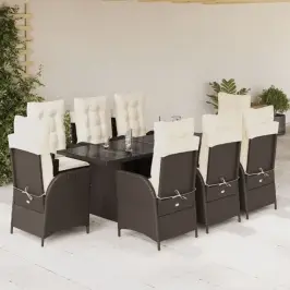 9-Osaline Aia Söögimööbli Komplekt Patjadega, Pruun, Polürotang