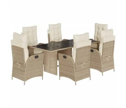 7-Daļīgs Dārza Mēbeļu Komplekts, Matrači, Bēša Pe Rotangpalma Vidaxl