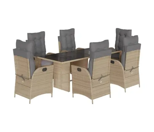 Sodo Komplektas Su Pagalvėlėmis, 7 Dalių, Smėlio, Poliratanas