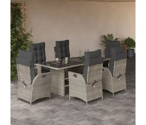 7-Daļīgs Dārza Mēbeļu Komplekts, Matrači,Gaiši Pelēka Pe Pinums Vidaxl