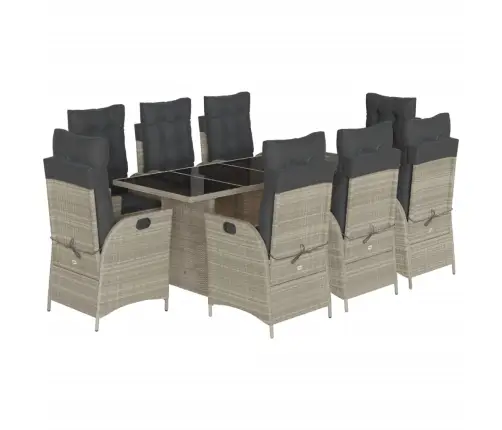 9-Osaline Aiamööbli Komplekt Patjadega, Helehall, Polürotang