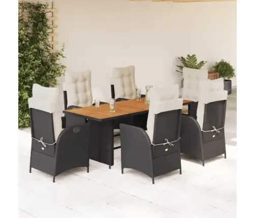 7-Osaline Aiamööblikomplekt Patjadega, Must, Polürotang