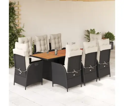 9-Osaline Aiamööbli Komplekt Patjadega, Must, Polürotang