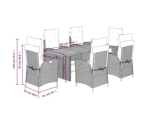 Sodo Komplektas Su Pagalvėlėmis, 7 Dalių, Juodas, Poliratanas