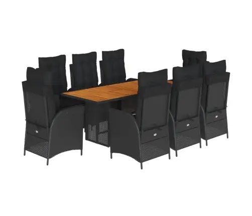 9-Daļīgs Dārza Mēbeļu Komplekts, Matrači, Melns, Pe Rotangpalma Vidaxl