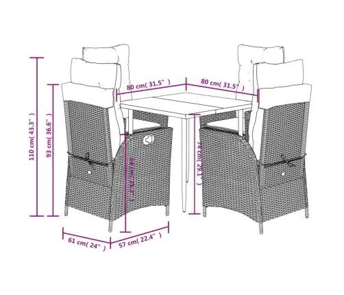 5-Osaline Aiamööbli Komplekt Patjadega, Must, Polürotang