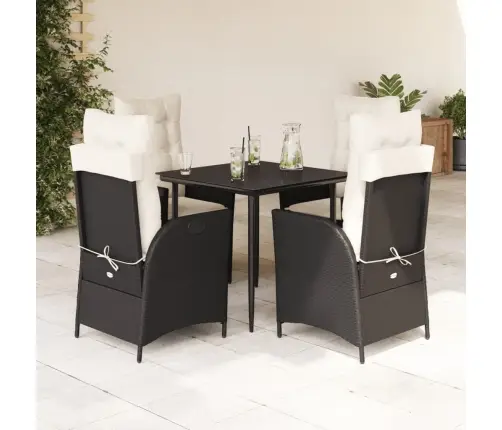 5-Osaline Aiamööbli Komplekt Patjadega, Must, Polürotang