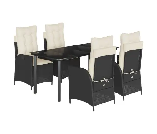 5-Daļīgs Dārza Mēbeļu Komplekts, Matrači, Melna Pe  Rotangpalma Vidaxl