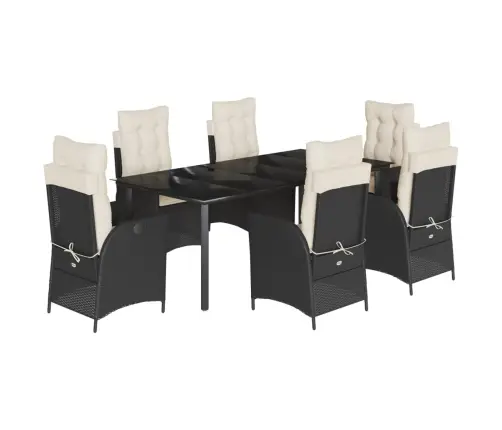 7-Osaline Aiamööblikomplekt Patjadega, Must, Polürotang