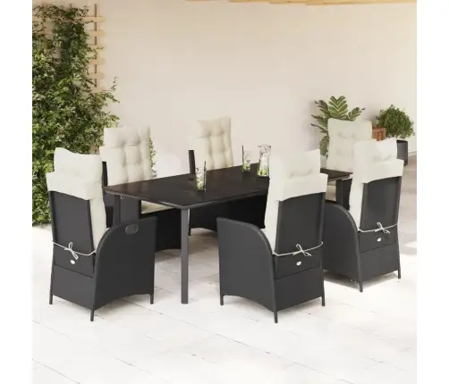 7-Osaline Aiamööblikomplekt Patjadega, Must, Polürotang